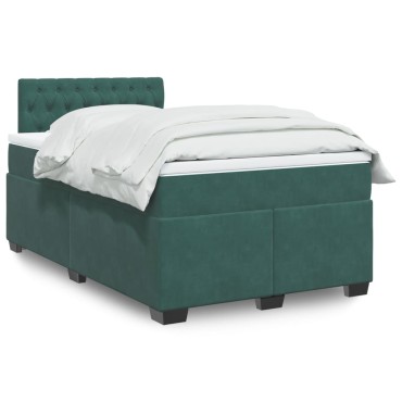 vidaXL Κρεβάτι Boxspring με Στρώμα Σκούρο Πράσινο 120x190εκ. Βελούδινο