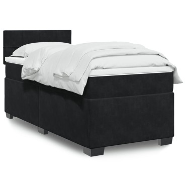 vidaXL Κρεβάτι Boxspring με Στρώμα Μαύρο 80x200cm Βελούδινο 1 τεμ. - Μονό