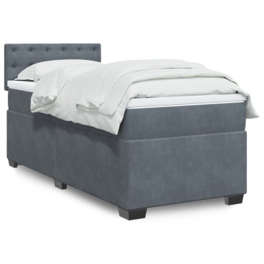 vidaXL Κρεβάτι Boxspring με Στρώμα Σκούρο Γκρι Single Βελούδινο