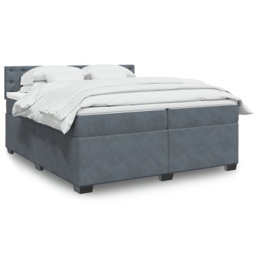 vidaXL Κρεβάτι Boxspring με Στρώμα Σκούρο Γκρι 200x200 εκ. Βελούδινο