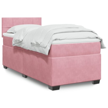 vidaXL Κρεβάτι Boxspring με Στρώμα Ροζ 100x200cm Βελούδινο 1 τεμ. - Μονό