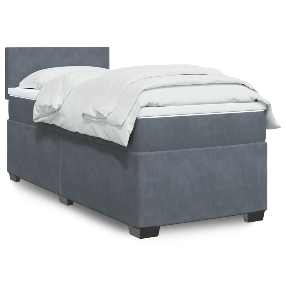 vidaXL Κρεβάτι Boxspring με Στρώμα Σκούρο Γκρι Single Βελούδινο