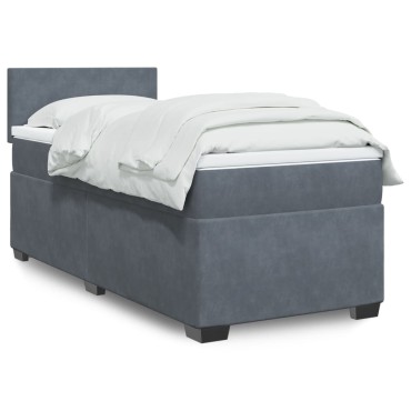 vidaXL Κρεβάτι Boxspring με Στρώμα Σκούρο Γκρι Single Βελούδινο