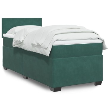 vidaXL Κρεβάτι Boxspring με Στρώμα Σκούρο Πράσινο 90x190 εκ. Βελούδινο