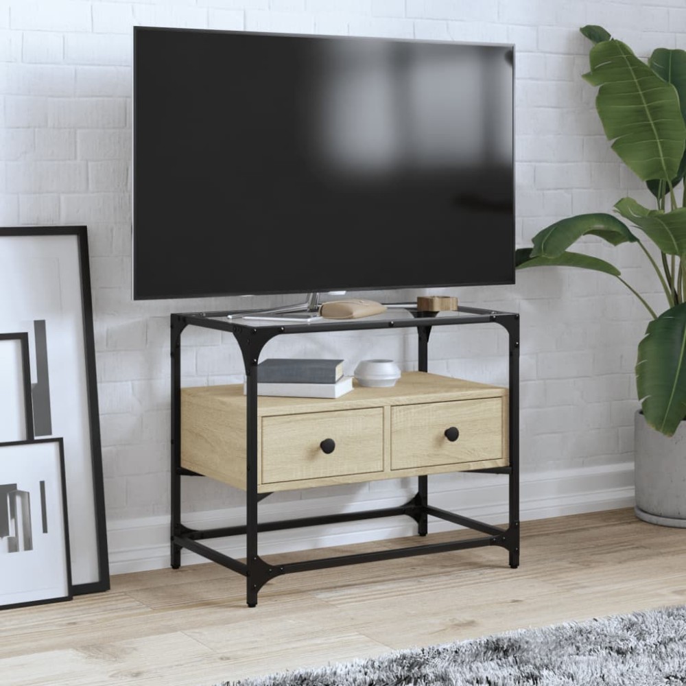 vidaXL Έπιπλο Τηλεόρασης Γυάλ Επιφάνεια Sonoma Δρυς 60x35x51cm Επ Ξύλο