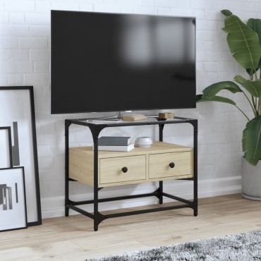 vidaXL Έπιπλο Τηλεόρασης Γυάλ Επιφάνεια Sonoma Δρυς 60x35x51cm Επ Ξύλο