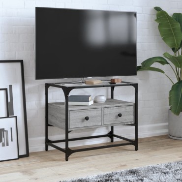 vidaXL Έπιπλο Τηλεόρασης Γυάλ Επιφάνεια Γκρι Sonoma 60x35x51cm Επ Ξύλο