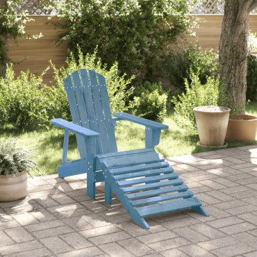 vidaXL Καρέκλα Adirondack με Υποπόδιο Μπλε από Ξύλο Ελάτης 50x52cm 1 τεμ.