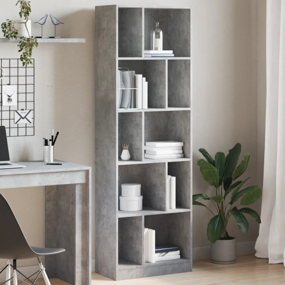 vidaXL Βιβλιοθήκη Γκρι Σκυροδέματος 57x28,5x174cm Επεξεργ. Ξύλο 1 τεμ.