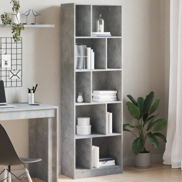 vidaXL Βιβλιοθήκη Γκρι Σκυροδέματος 57x28,5x174cm Επεξεργ. Ξύλο 1 τεμ.