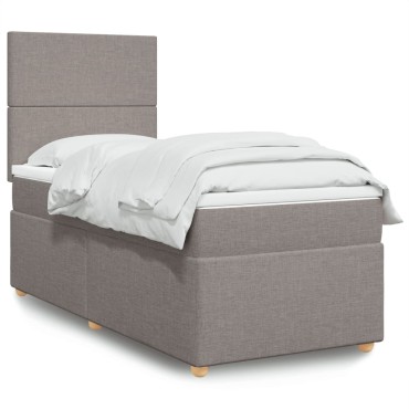 vidaXL Κρεβάτι Boxspring με Στρώμα Taupe 100x200cm Υφασμάτινο 1 τεμ. - Μονό