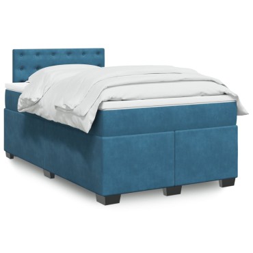 vidaXL Κρεβάτι Boxspring με Στρώμα Σκούρο Μπλε 120x190 εκ. Βελούδινο
