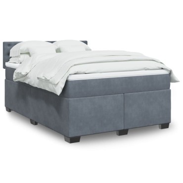 vidaXL Κρεβάτι Boxspring με Στρώμα Σκούρο Γκρι 140x190 εκ. Βελούδινο