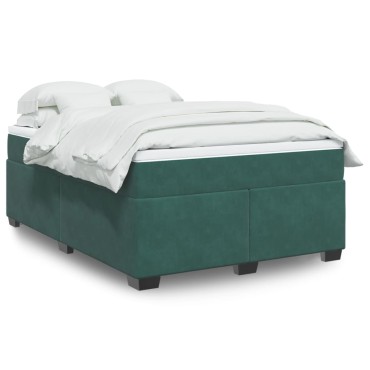 vidaXL Κρεβάτι Boxspring με Στρώμα Σκούρο Πράσινο 140x200εκ. Βελούδινο