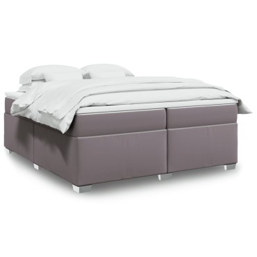 vidaXL Κρεβάτι Boxspring με Στρώμα Γκρι 200x200cm Συνθετικό Δέρμα 1 τεμ. - Διπλό