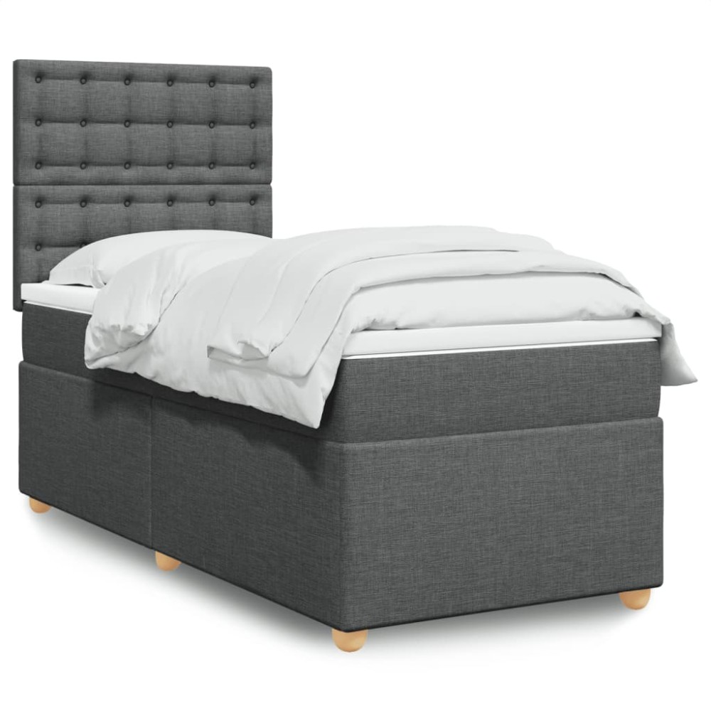 vidaXL Κρεβάτι Boxspring με Στρώμα Σκούρο Γκρι 90x200 εκ. Υφασμάτινο