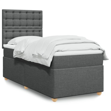 vidaXL Κρεβάτι Boxspring με Στρώμα Σκούρο Γκρι 90x200 εκ. Υφασμάτινο