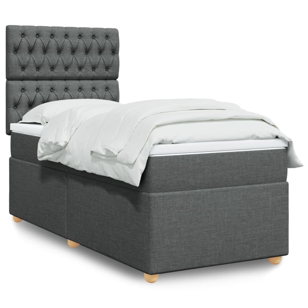 vidaXL Κρεβάτι Boxspring με Στρώμα Σκούρο Γκρι 90x200 εκ. Υφασμάτινο