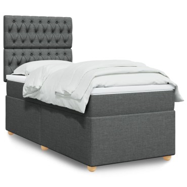 vidaXL Κρεβάτι Boxspring με Στρώμα Σκούρο Γκρι 90x200 εκ. Υφασμάτινο
