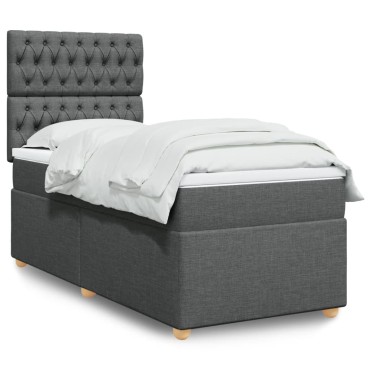 vidaXL Κρεβάτι Boxspring με Στρώμα Σκούρο Γκρι 90x200 εκ. Υφασμάτινο