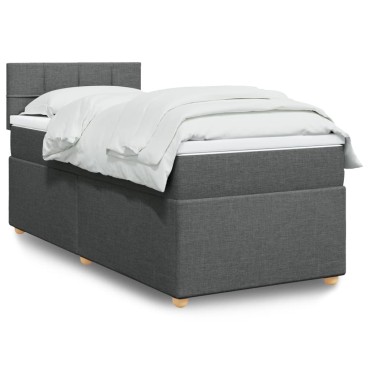 vidaXL Κρεβάτι Boxspring με Στρώμα Σκούρο Γκρι Single Υφασμάτινα