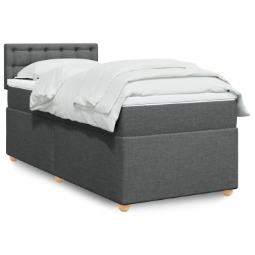 vidaXL Κρεβάτι Boxspring με Στρώμα Σκούρο Γκρι Single Υφασμάτινα