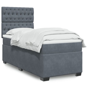 vidaXL Κρεβάτι Boxspring με Στρώμα Σκούρο Γκρι 90x200 εκ. Βελούδινο