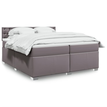 vidaXL Κρεβάτι Boxspring με Στρώμα Γκρι 200x200cm Συνθετικό Δέρμα 1 τεμ. - Διπλό