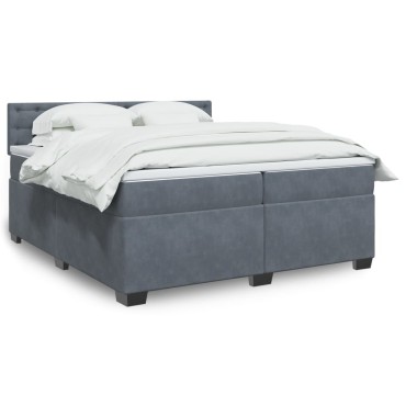 vidaXL Κρεβάτι Boxspring με Στρώμα Σκούρο Γκρι 200x200 εκ. Βελούδινο