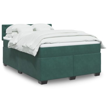 vidaXL Κρεβάτι Boxspring με Στρώμα Σκούρο Πράσινο 140x200εκ. Βελούδινο