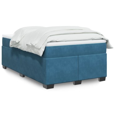 vidaXL Κρεβάτι Boxspring με Στρώμα Σκούρο Μπλε 120x190 εκ. Βελούδινο