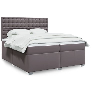 vidaXL Κρεβάτι Boxspring με Στρώμα Γκρι 200x200cm Συνθετικό Δέρμα 1 τεμ. - Διπλό
