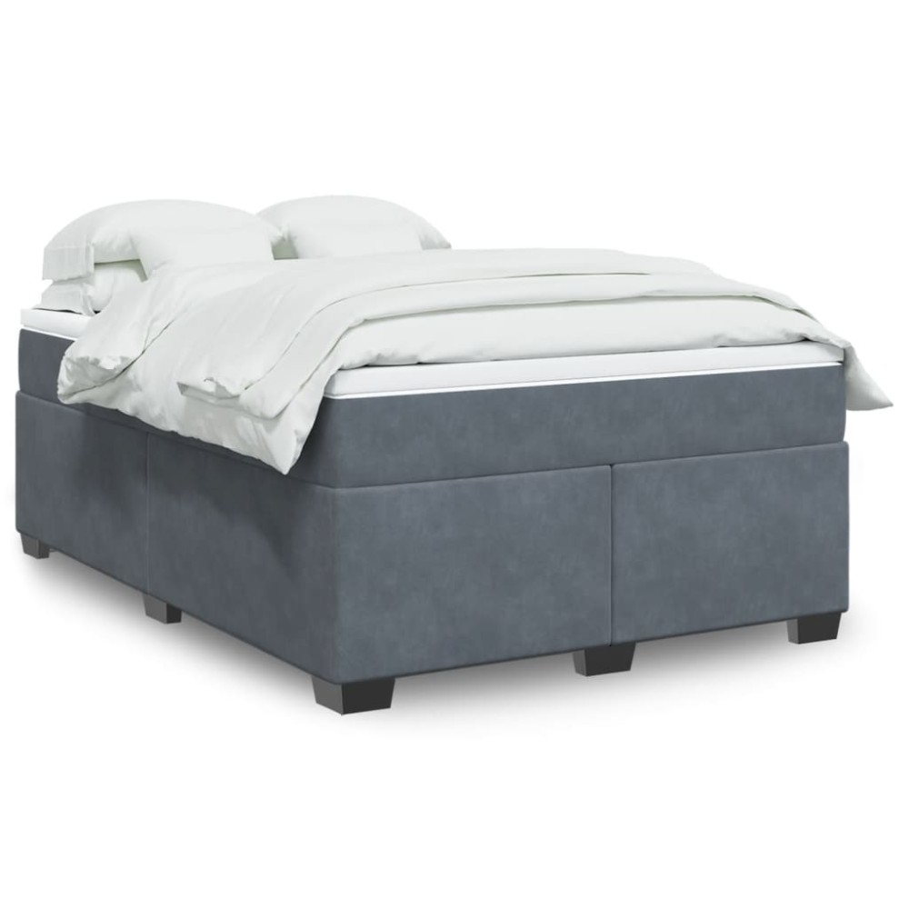 vidaXL Κρεβάτι Boxspring με Στρώμα Σκούρο Γκρι 140x190 εκ. Βελούδινο