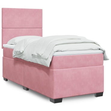 vidaXL Κρεβάτι Boxspring με Στρώμα Ροζ 100x200 εκ. Βελούδινο