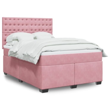 vidaXL Κρεβάτι Boxspring με Στρώμα Ροζ 140x190 εκ. Βελούδινο