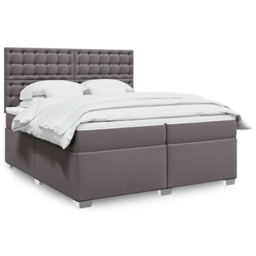 vidaXL Κρεβάτι Boxspring με Στρώμα Γκρι 200x200cm Συνθετικό Δέρμα 1 τεμ. - Διπλό