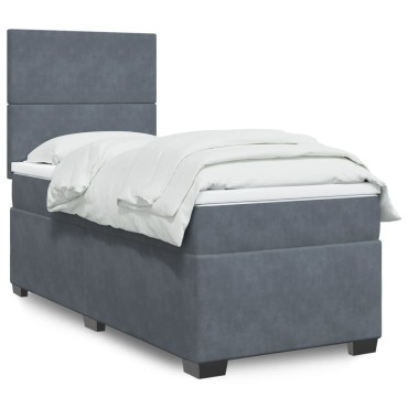vidaXL Κρεβάτι Boxspring με Στρώμα Σκούρο Γκρι 90x200 εκ. Βελούδινο