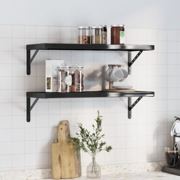 vidaXL Ράφια Τοίχου 2 τεμ. Μαύρο 75x30x3cm Ανοξείδωτο Ατσάλι