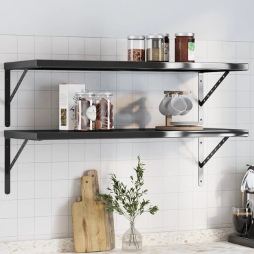 vidaXL Ράφια Τοίχου 2 τεμ. Μαύρο 100x40x3cm Ανοξείδωτο Ατσάλι