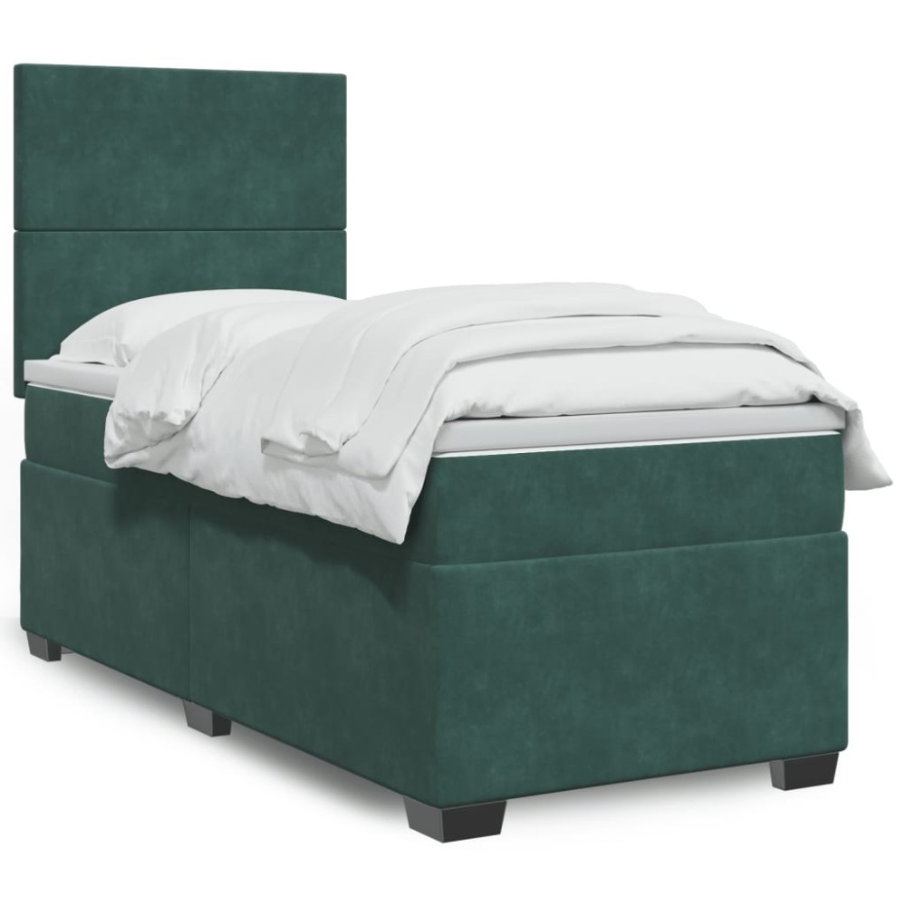 vidaXL Κρεβάτι Boxspring με Στρώμα Σκούρο Πράσινο 90x190 εκ. Βελούδινο