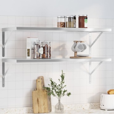 vidaXL Ράφια Τοίχου 2 τεμ. Ασημί 100x40x3cm Ανοξείδωτο Ατσάλι