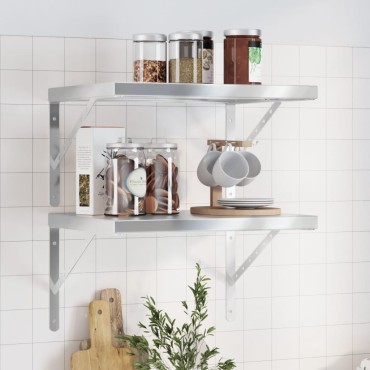 vidaXL Ράφια Τοίχου 2 τεμ. Ασημί 50x40x3cm Ανοξείδωτο Ατσάλι