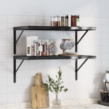 vidaXL Ράφια Τοίχου 2 τεμ. Μαύρο 75x40x3cm Ανοξείδωτο Ατσάλι