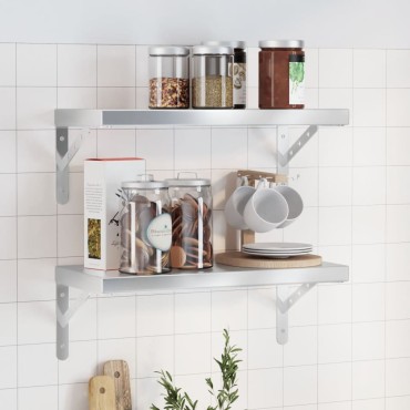 vidaXL Ράφια Τοίχου 2 τεμ. Ασημί 50x23,5x3cm Ανοξείδωτο Ατσάλι