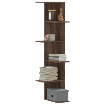 vidaXL Γωνιακή Ραφιέρα Τοίχου Καφέ Δρυς 36,5x36,5x140cm Επεξ. Ξύλο 1 τεμ.