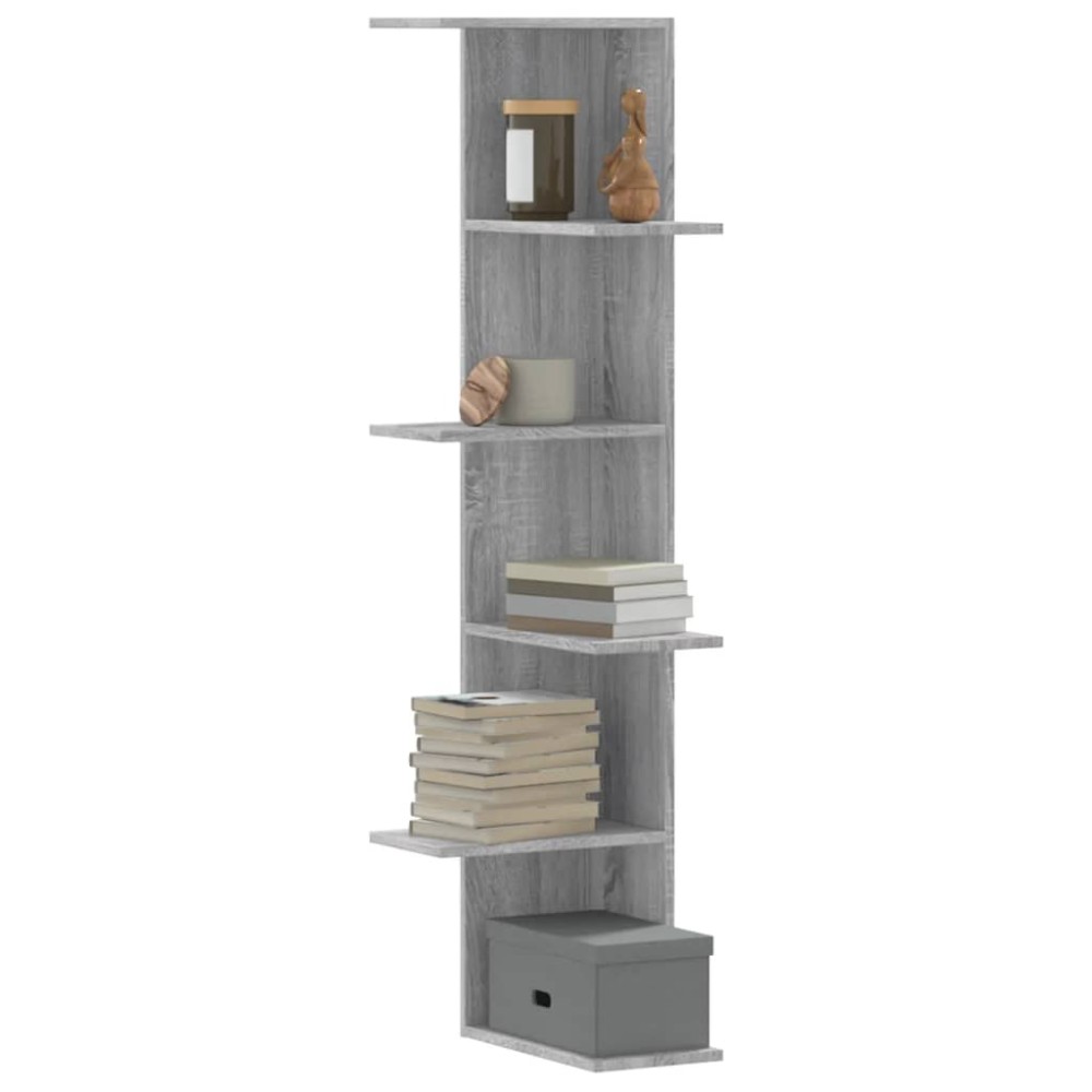 vidaXL Γωνιακή Ραφιέρα Τοίχου Γκρι Sonoma 36,5x36,5x140cm Επεξ. Ξύλο 1 τεμ.