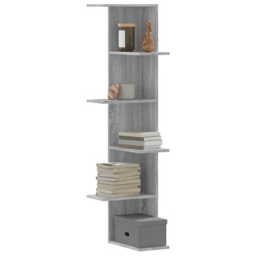 vidaXL Γωνιακή Ραφιέρα Τοίχου Γκρι Sonoma 36,5x36,5x140cm Επεξ. Ξύλο 1 τεμ.