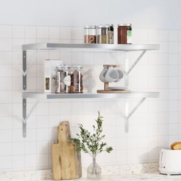 vidaXL Ράφια Τοίχου 2 τεμ. Ασημί 75x40x3cm Ανοξείδωτο Ατσάλι