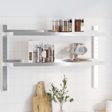 vidaXL Ράφι Τοίχου 2 Επιπ. Ασημί 100x23,5x60cm Ανοξείδωτο Ατσάλι 1 τεμ.