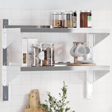 vidaXL Ράφι Τοίχου 2 Επιπ. Ασημί 75x30x60cm Ανοξείδωτο Ατσάλι 1 τεμ.